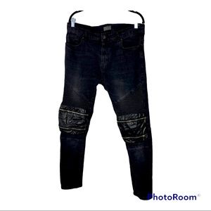 Mens black zipper motorcycle style denim jeans ZARA